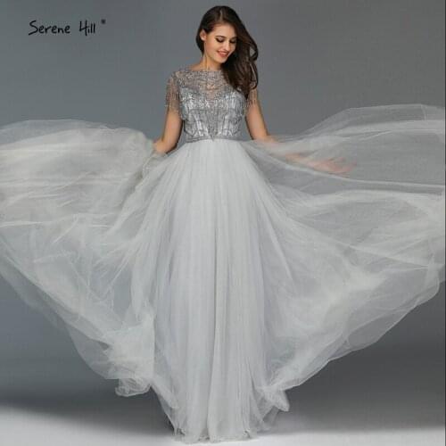 Grey O-Neck Tassel Beading Prom Dressese Design 2020 Sleeveless A-Line Prom Gowns Long Serene Hill BLA70167