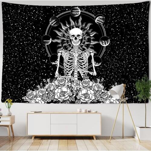 Skeleton Starry Sky Tapestry Wall Hanging Star Magic Astrology Psychedelic Polyester Carpet Bohemian Style Decor