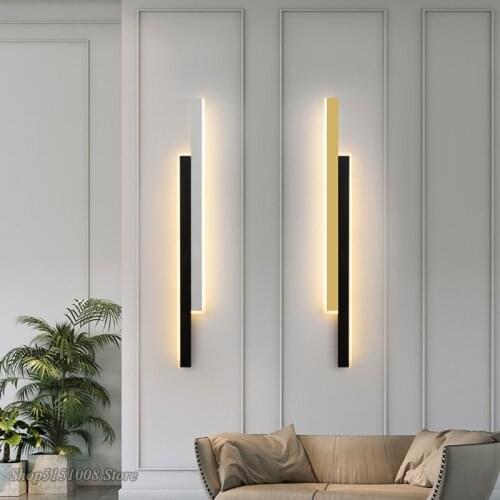 Modern LED Wall Lamps for Living Room TV Background Decoration Line Strip Black White Gold Sconce Wall Light Indoor Fixtures