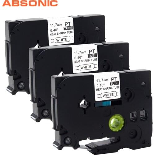 Absonic 3PCS HSe-231 Heat Shrink Tube Tape Black on White 11.7mm HSe Tapes for Cable Wire Compatible For Brother T-E300 PT-E500