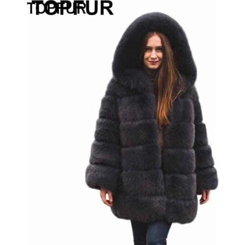 TOPFUR 2021 Real Fox Fur Coats Soft Warm Winter Fox Fur Coat For Mom Girlfriend Fashion Fox Fur Jackets With Big Hood Hot Sell