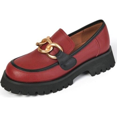 Platform Shoes Autumn Shoes For Women Loafers Leather Womens Shoes Without Heels Oxfords Womens Casual Footwear Size 34-40