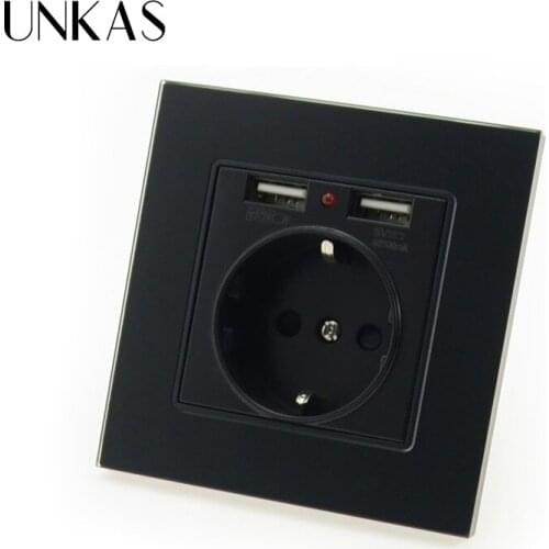 UNKAS EU Plug Socket Power Outlet Panel Smart Home Dual USB Port Wall Charger Adapter Charging 2A Wall Charger Adapter
