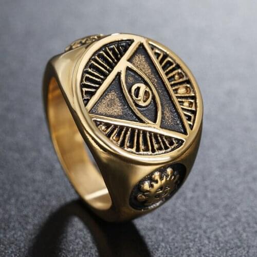 Vintage All Seeing Eye Ring for Men And Women Gold Silver Color Stainless Steel Masonic Ring Male Punk Biker Jewelry