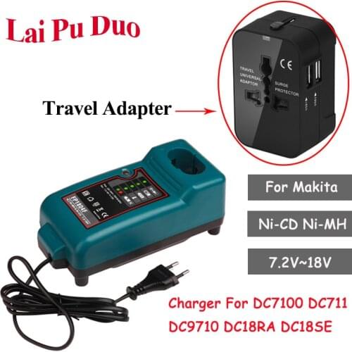 For Makita Ni-CD Ni-MH 7.2V~18V Battery Charger For DC7100 DC711 DC9710 DC18RA DC18SE Replacement Battery Charger+Travel Adapter