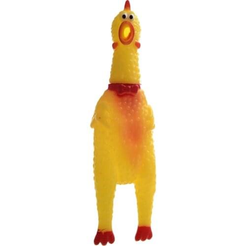 Yellow Red Soft Plastic Squeeze Shrilling Chicken Toy