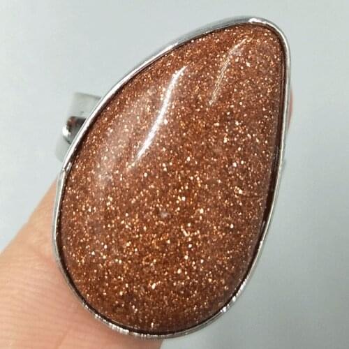 Free Shipping Women Fashion Jewelry Gold Stone Water Drop Women Men Bead Ring 6.5~12" US Adjust C5249