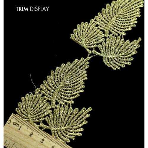 Gold Metallic Leaf Embroidered Lace Fabric Ribbon Trim Venise Applique Scrapbooking Embossed Decorated Sewing Supplies 10yd/T856