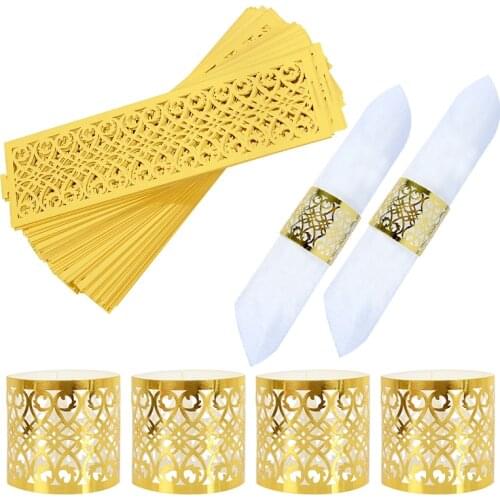 10/20Pcs Gold Paper Napkin Ring Hollow Flower Wedding Napkin Ring Holder For Home Dinner Decor Christmas Birthday Party Supplies
