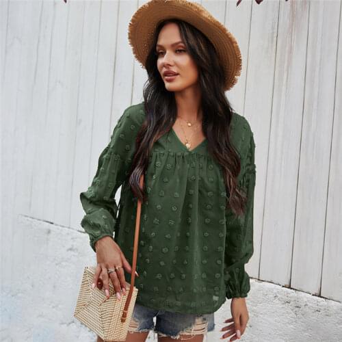 2021 Spring New Chiffon Blouse Women Fashion V Neck Full Sleeve Summer Blouse Shirt Tops For Women Casual Solid Color