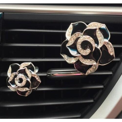 2pcDiamond Camellia Perfume Decoration Car Air Outlet Clip Air Freshener Car Interior Car Aroma Diffuser Car Accessories PinkCar