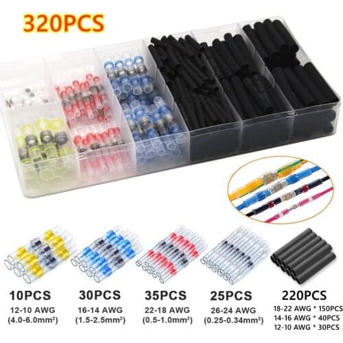320Pcs Waterproof Heat Shrink Seal Solder Sleeve Wire Connectors 26-10 AWG + Insulated Fast Connect Shrinkable Tubing Kit