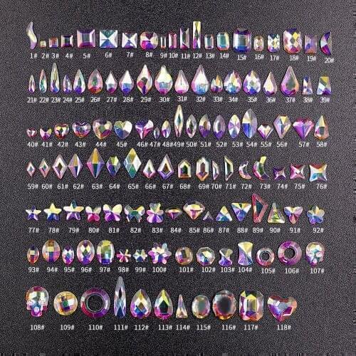 Swarovsky 40Pcs Crystal AB Rhinestone In Grids Multi Shape Flat- Back Nail Art Rhinestone Gem
