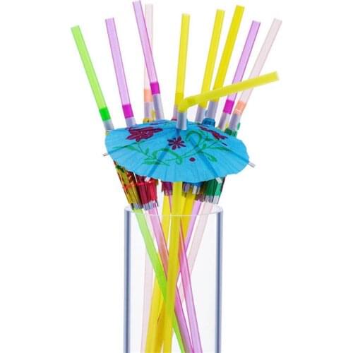 50PCS/Pack of sun umbrella straws Disposable curved plastic straws Hawaii beach cocktail party banquet decoration supplies