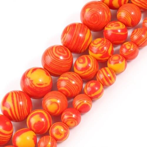 6/8/10mm Yellow Orange Malachite Beads for Bracelet Natural Stones Loose Round Beads Jewelry Making DIY Accessories 15'' Starnd