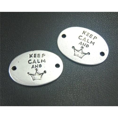 8pcs Silver Color Keep Calm And Oval Connectors metal charms for jewelry making 26X19mm A1854