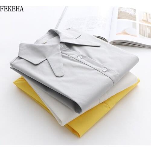White Shirts Womens Blouses And Tops Solid Cotton Long Sleeve Lady Tops Gray Loose Female Clothes Spring Autumn News