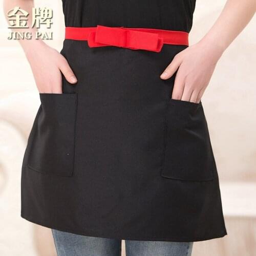 Free shipping cafe restaurant big pocket short waitress waist apron with bowknot