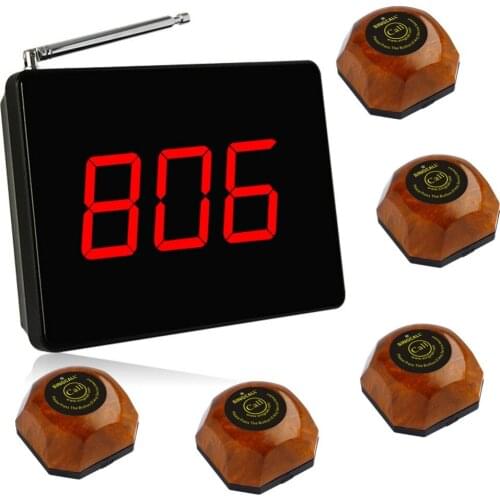 SINGCALL Wireless Calling System, for Cafe, Restaurant, Small Screen Display, Pack of 1 SC-R15 Display and 5 Bells APE560