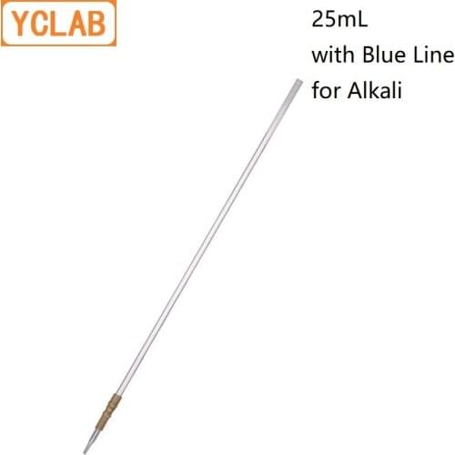YCLAB 25mL Burette with Blue Line on Milk White Back Rubber Tubing Connection Clear Glass Head Tip for Alkali Class A Labware