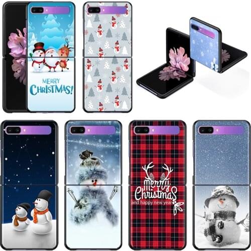 Smartphone Case For Samsung Galaxy Z Flip 3 5G Back PC Cases Hard Capa Shell Hard Cover Fundas Merry Christmas snowman snow