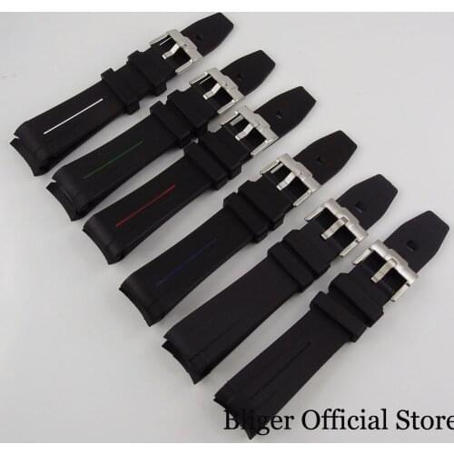 20mm Lug Width Black Rubber Band Strap Curved Ends Fit 40mm BLIGER Watch