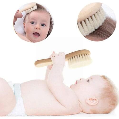 2pcs/set Wooden Comb & Soft Artificial Wool Brush Kid Infant Pure Safety Baby Care Kit Body Health Material Natural Massage O6P0