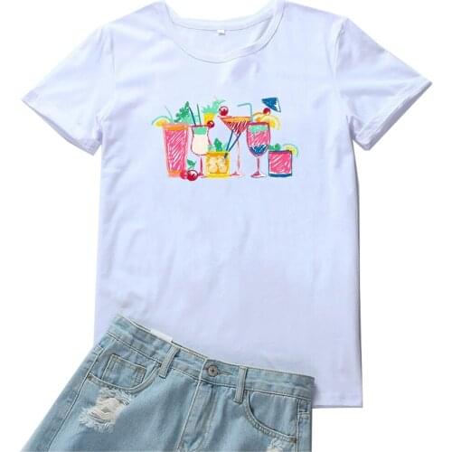 Summer Drink Women Tshirt Funny Print Pattern T-shirt Women Casual Short Sleeves Women T Shirt Graphic Tees Harajuku Shirt Women