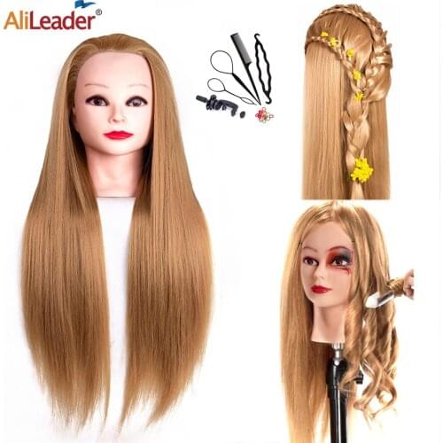 Alileader 26” Synthetic Blonde Black Hair Training Mannequin Head Cosmetology Hair Salon Hairdressing Practice Doll Manikin Head