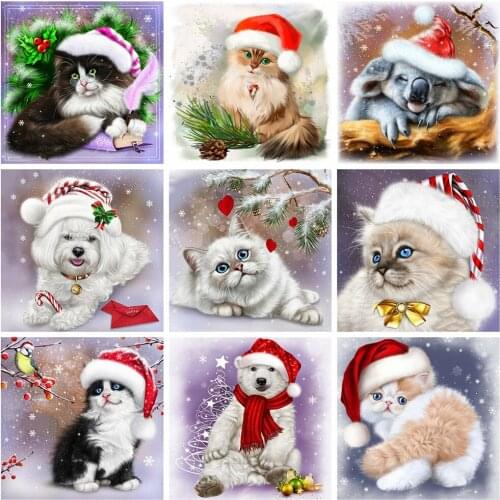 Huacan 5d Diamond Painting Christmas Cat Kits Diamond Mosaic Embroidery Full Pictures Of Rhinestones Handmade Gift