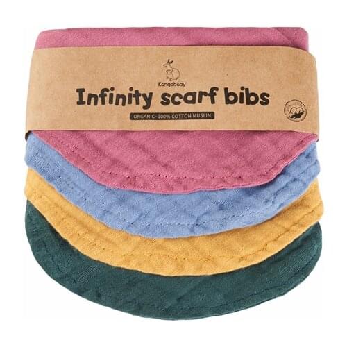 Kangobaby #My Soft Life# Double Layers Muslin Swaddle Burp Cloth 4pcs Set Baby Infinity Scarf Bibs