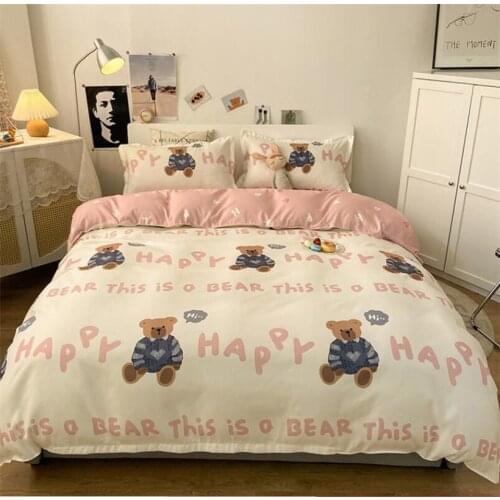 Bedding Set Home Textile Cyan Pink Bear Duvet Cover Pillowcase Bed Linen Sheet Kids Adults Quilt Covers Set King Queen Twin Full
