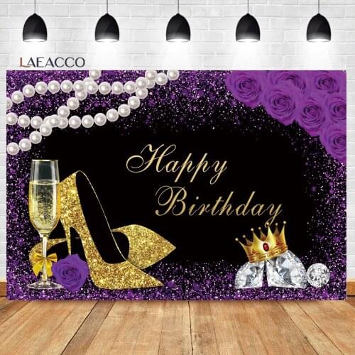 Laeacco Princess Birthday Background Purple Rose Wine High Heels Diamond Portrait Photocall Customized Photographic Backdrops