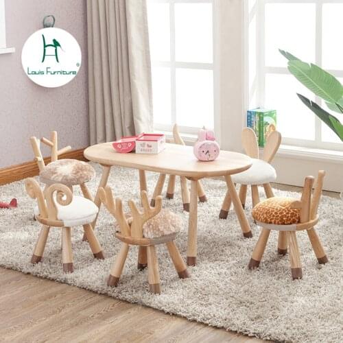 Louis Fashion Children Tables and Stools Sheep Bunny Deer giraffe Cartoon solid wood chairs A dining chair board Change the shoe