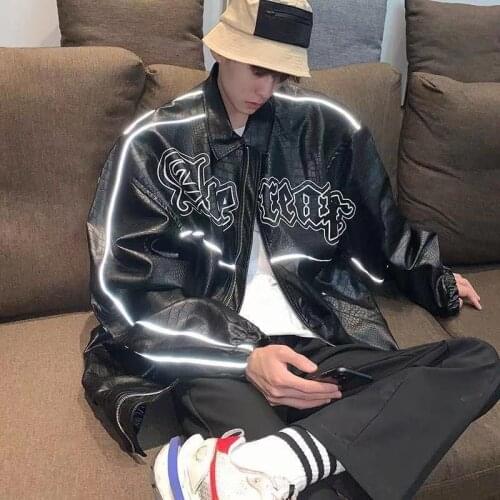 PU Leather Oversized Jacket Mens Coat Streetwear Autumn Male Korean Version Student Ins Baseball Uniform Tide Leather Jacket