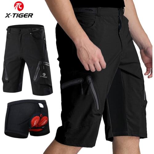 X-Tiger Mens Cycling Shorts With 5D Gel Pad Cycling Underwear Mountain Bike Downhill Shorts Loose Outdoor MTB Bicycle Shorts