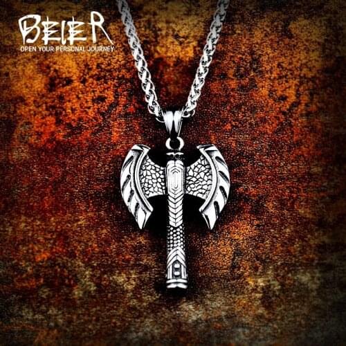 Beier 316L stainless steel Odin axe Amulet nose Viking necklace pendant Men gift Fashion Pagan Jewelry High Quality LP406