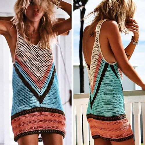 2019 New Sexy Beach Cover Up Bikini Crochet Knitted Swimwear Summer Beach Wear Hollow Out Swimsuit Cover Up Beach Dresses Sale