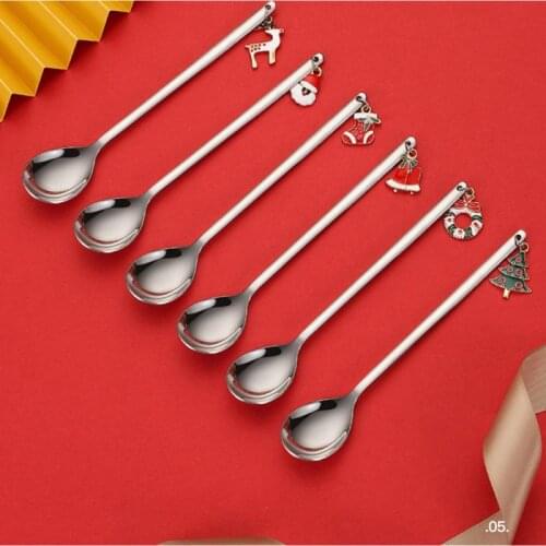 New Year 2021 Stainless steel Merry Christmas Gifts Spoons Xmas Party Tableware Ornaments Christmas Decorations for Home Table
