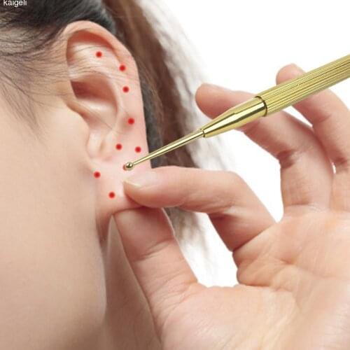 New Brass Ear Pressure Acupuncture Point Massage Probe Auricular Detection Pen Stick Ear Care Tool