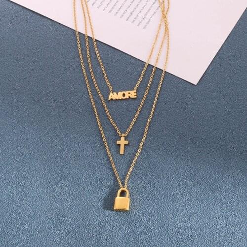 Rose gold titanium steel necklace, Three-ply tassel titanium clavicle necklace, Do not fade