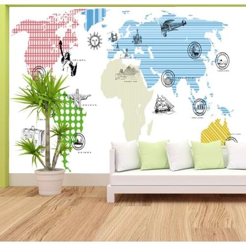 Custom Wall World Map for House Living Room Kids Bedroom Decoration Stickers Decor Decal Wallpaper Retro Background Murals Rolls