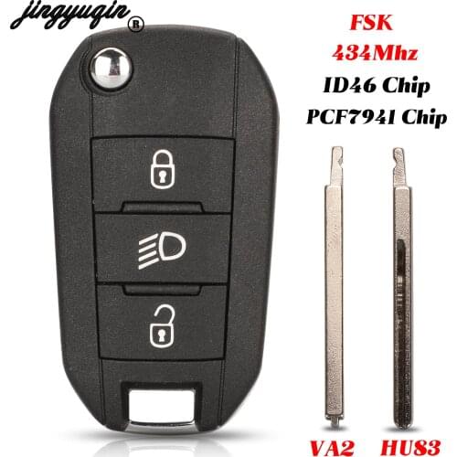 Jingyuqin Original 3 Buttons FSK 434Mhz ID46 PCF7941 Chip Flip Remote Control Car Key For Peugeot 208 308 508 2008 2012+ Hella