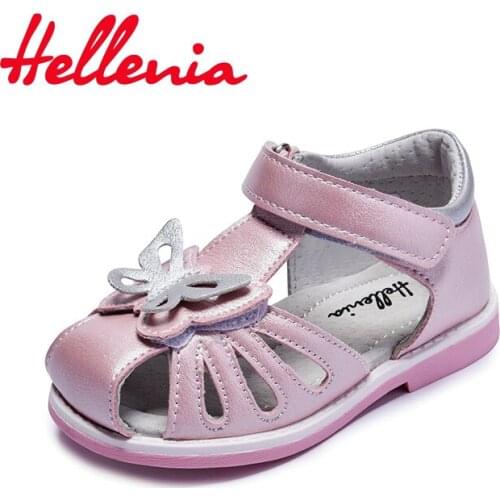 Hellenia children sandals toddler girls closed-toe butterfly flat casual shoes kids sandals summer pink silver size 21-36
