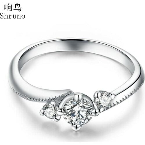 Shruno VVS/DEF Moissanite Ring Solid 10K White Gold Certified Round Lab Grown Diamond Moissanite Engagement Wedding Ring Women