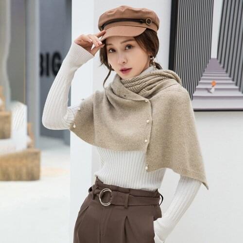 Cashmere blended knitting Cardigan for women 170cm*55cm Fashion Wraps Multifunctional scarf Pearl buckle scarf knitted cardigan