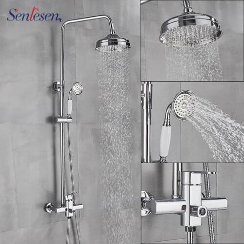 Senlesen Shower Faucet Chrome Brass Bathroom Tap Rainfall Shower Head Shower Hand Mixer Hot and Cold Water Tap