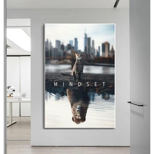 Modern Motivational Poster Positive Mindset Canvas Painting Wall Art Prints Cat Tiger Animal Pictures for Room Office Decoration