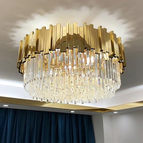 Modern LED Crystal Chandelier Luxury Gold Stainless Steel Lustres Cristal Lampshade for Living Room Hanging Ceiling Fixtures