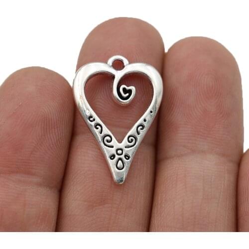 10pcs Tibetan Silver Plated Heart Charms Pendants for Bracelet Jewelry Making Earrings DIY Handmade 25x17mm